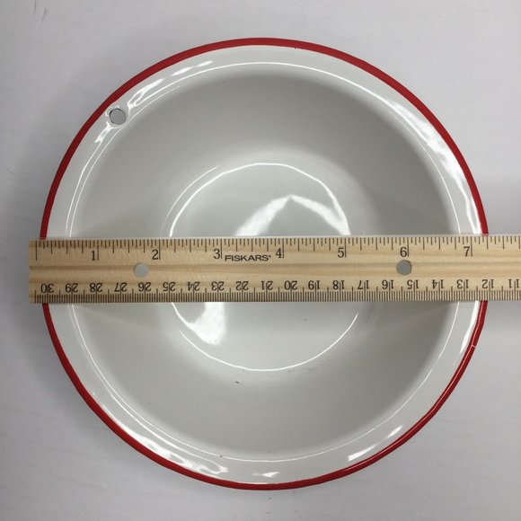 Vintage Set of 3 White Enamelware Bowls Red Kitchen Home Decor Decoration - Picture 5 of 16